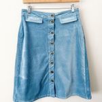 Anthropologie BY | Sky Blue Corduroy Button Front Skirt A-line Pockets | Size 6 Photo 0