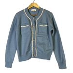 Listicle Cropped Cardigan Sweater Womens S Blue Pearl Rhinestone Old Money Photo 1