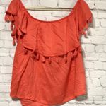 a.n.a BoHo Style off the shoulder  tassel top in coral orange Sz Medium Photo 2