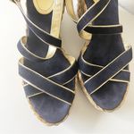 Ralph Lauren Lauren Ralph Lauren Wedge Sandals Sz 8 Womens Navy Gold Buckle Luxury Travel Photo 6