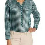 J.Crew Gingham Pleated Bib Ruffle Trim Long Sleeve Blouse Green Size 4 Photo 0