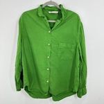 ZARA Green Lyocell Linen Blend Button Down Shirt Frayed Collar Long Sleeve Photo 5