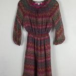 Diane Von Furstenberg  Parry 100% Silk Mini Dress Size 0 Red Chevron Boho Print Photo 3