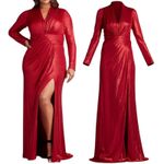 Tadashi Shoji  Metallic Long Sleeve Evening Gown Deep Red Size XXL Photo 3