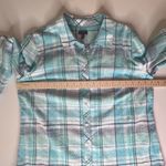 Talbots  Classic Cotton Shirt Sea Plaid Large Blue Button Up Lightweight Coastal Photo 9