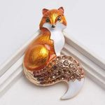Elegant Fox Brooch with Rhinestones Orange Photo 0