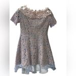 Elegant Floral Lace Dress with Sheer Hem and Flower Appliqué Details Pink Size L Photo 1