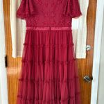 Ivy City Co Dark Red Anastasia Midi Dress Holiday Tulle Sequin Party Flutter XL Photo 10