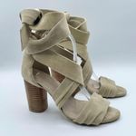 Raye Revolve x Mia Heel Nude Nubuck Suede Strappy Wrap Wood Block Heel Beige 7.5 Photo 5