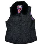 Lilly Pulitzer Black Snap Button Floral Quilted Poly Faux Fur Vest Jacket Large Photo 0