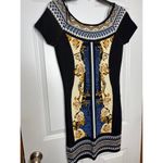 Jealous Tomato  Bodycon Black Blue Multi Print Mini Dress Cap Sleeve Large Photo 1