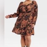A New Day Black and Brown Abstract Long Sleeve Dress Photo 1