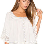 Free People  Ivory Stripe Raw Hem Crop Top Lace Detail, Square Neck S48 Photo 0