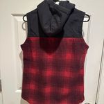 Columbia Benton Springs Overlay Plaid Sherpa Hood Button Vest Women’s Medium Photo 3