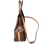 Paisley Print Tote Bag Detachable Shoulder Straps Brown Leather Silver Accents Photo 10