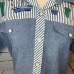 TEDDI Vintage Shirt SMALL Denim Chambray button front short sleeve Garden Flower Photo 1