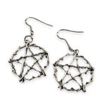 Witch Spooky Pentagram Wicca Pendant Hook Earrings Silver Photo 0