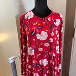 Old Navy Long Sleeve Floral Oriental Stretchy Dress Midi Red White Casual L Photo 1