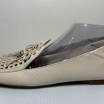 Tory Burch Ivory Leather Perforated Woven Loafers Flats Shoes Bow Charm Sz 10M Photo 2
