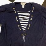 Vintage 80s Molto Fino Nautical 3/4 Sleeve Sweatshirt Top Sailor Navy Blue sz M Size M Photo 2