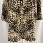 Figueroa and Flower New  Snake Paisley Print Mix Button Down Blouse Tan Photo 6