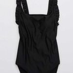 Aerie American Eagle  Black Ruffle Scoop One Piece Swimsuit Photo 4