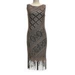 Vintage 90's Y2K L Large Knit Tank Dress Beige Fringe Crochet Whimsigoth Goth Tan Photo 2