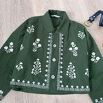 ZARA  Embroidered Linen Cotton Jacket Women, Boho Blazer with Floral Embroidery Photo 4