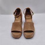 Lisa + Vicky Suede Cork Platform Wedge Sandals Women's 7M Tan Minimalist Shoes Size 7 Photo 2