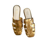 Franco Sarto NEW Square Toe Bartis Fisherman Slip On Slide Sandal Gold Photo 5