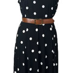 Kasper  Midi Dress Aline Sleeveless Jersey Knit Black Polka Dot Women’s Size 14W Photo 0