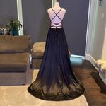 Women’s Black Full Length Prom Party Dress Criss Cross Back Small Train Size 12 Photo 4