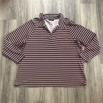 Lane Bryant Burgundy and White Striped Top Collared Stretchy Shirt Photo 0