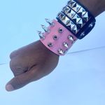 2 pcs Gothic PU leather Studded Spike bracelets , Pink and Black Punk Grunge wristbands , Multiple Photo 6