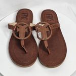 Frye  Taylor Logo Full Grain Slip On Leather Thong Sandals Cinnamon Color Photo 2