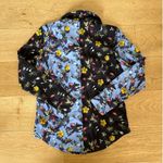 Topshop  - Color Block Floral Button Front Shirt in Blue & Navy Photo 3
