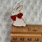 New Rabbit Pin, White Bunny with Red Bow Brooch, Easter Spring Jewelry Kawaii Photo 2
