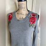 Alya Gray Cold Shoulder Sweater with Rose Embroidered Flowers Size Large Photo 4