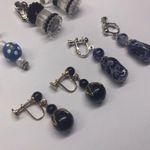 Black Bead Lot Of 4 Costume Earrings Vintage Clip On Screw On Blue / Dangle Mix Photo 4