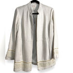 Textured Embellished Jacket Topper Ivory Gold Size 8 Medium Or Chicos 1 Photo 4