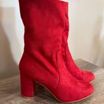 Allegra K  Red Faux Suede Pull On Heeled Boots Women’s Size 10 Photo 2
