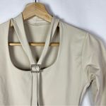 Vintage Beige Buckle Tie Neck 3/4 Long Sleeve Fitted Top S Tan Photo 2