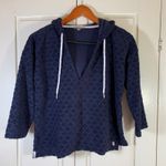 T by Talbots Terry Cloth Navy Diamond Textured V Neck Hooded Pullover Top SP Blue Size undefined Photo 0