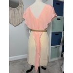 Vintage y2k 2000s Pink Peach Gold Bow 100% Silk Ruffle Coquette Mini Dress 8 NWT Photo 1