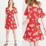 Madewell Button-Wrap Dress in Daisy Society Retro Stripe Lipstick Red Size 8 EUC Photo 1