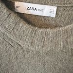 ZARA Knit Oversized Sweater Gray Green Ribbed Hem Crew Neck Size Small Photo 4