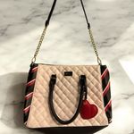 Michael Kors Betsey Johnson Crossbody Quilted Purse Handbag White Red Black Bag Gold Accent Photo 1