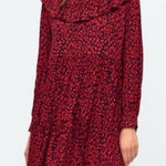 ZARA  Dress Animal Print Ruffle Red‎ Black Leopard Mini Long Sleeves Mini Medium Photo 0