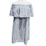 J.Crew Blue & White Stripe Large Ruffle Off Shoulder Knee Length Dress Size L Photo 7