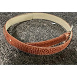 Casual Corner Large Genuine Leather Crocodile Embossed Belt Silver Buckle Italy Brown Photo 1